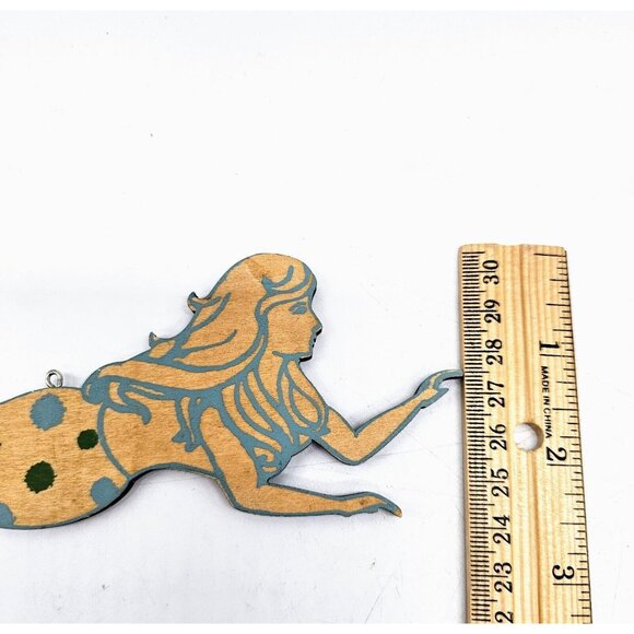Swimming Mermaid Polka Dot Tail Wood Christmas Tree Ornament Nautical Fantasy - Picture 4 of 5